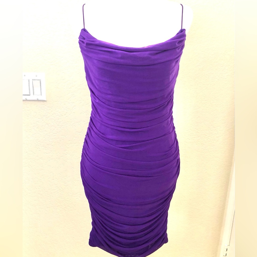 Fashion Nova Strapless Purple Ruched Cocktail Dress